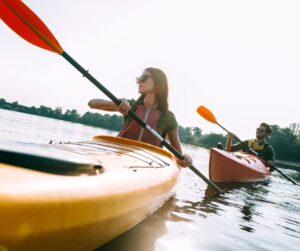 two kayakers on a lake